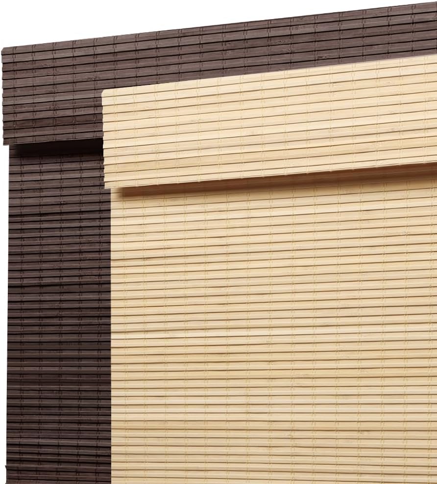 SEEYE Cordless Bamboo Roman Shades, Blackout Natural Bamboo Blinds for Indoor Windows, Roll Up Blind Privacy Shade for Home, Office, Door, UV Resistant & Easy to Install, 44 W x 64 H, Brown
